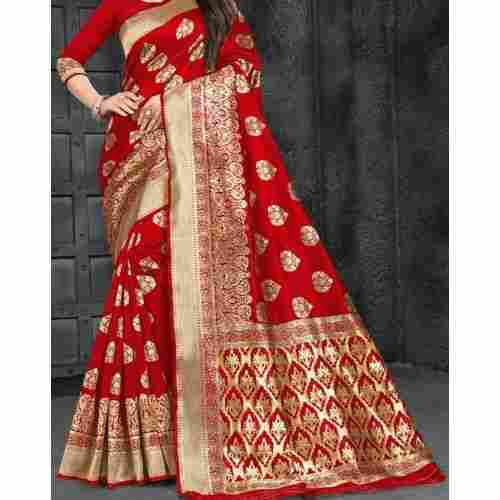 Designer Weding Wear Dark Red With Golden Beautiful Printed Work Arts Silk Saree