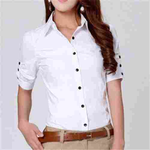 Plain White Color Ladies Cotton Shirt For Casual Wear, Available in Multiple Colors