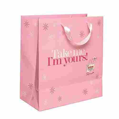 Comfortable Easy To Handle Light Weight Pink Printed Waterproof Paper Carry Bag