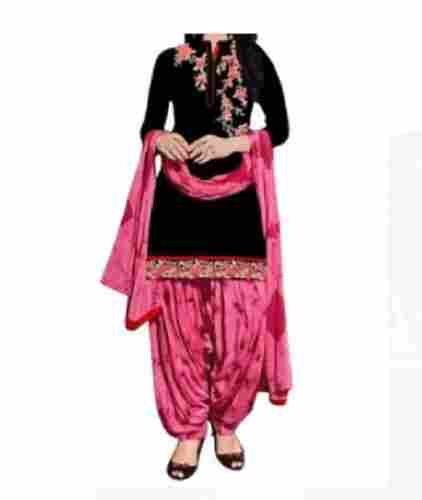Black Washable And Breathable Casual Wear Fancy Patiala Salwar Kameez