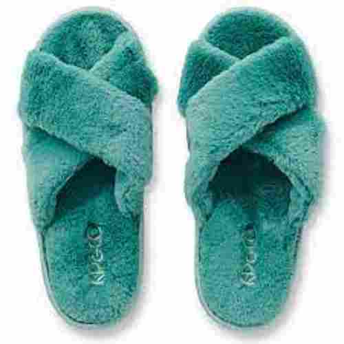 Soft Comfortable Light Weight Fluffy And Easy To Wear Green Ladies Slippers
