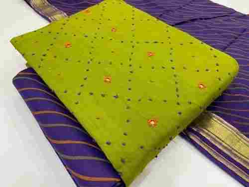 Green And Purple Printed Casual Wear With Dupatta Ladies Unstitched Cotton Suit 