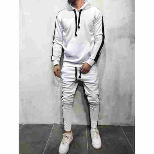 Men Full Sleeves Round Neck Comfortable To Wear White And Black Track Suit 