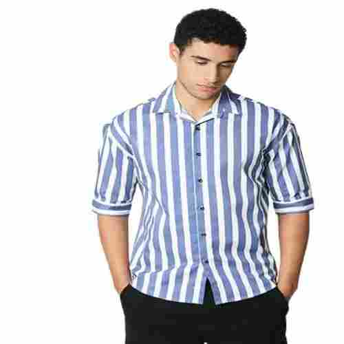 Hemsters Blue and White Half Sleeve Stripe Shirt
