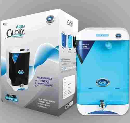10 Litre Capacity White And Blue Color Wall Mounted Plastic Material Aqua Glory Ro Water Purifier 