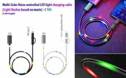 C103 a   Light Flashes Based On Music Voice Controlled LED Light Charging Cable (Multicolor) and 1 Mtr Length