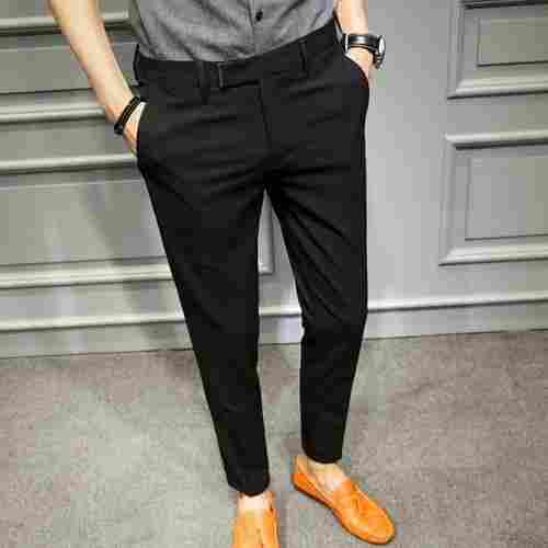Men Slim Fit Comfortable And Lightweight Plain Black Cotton Trousers