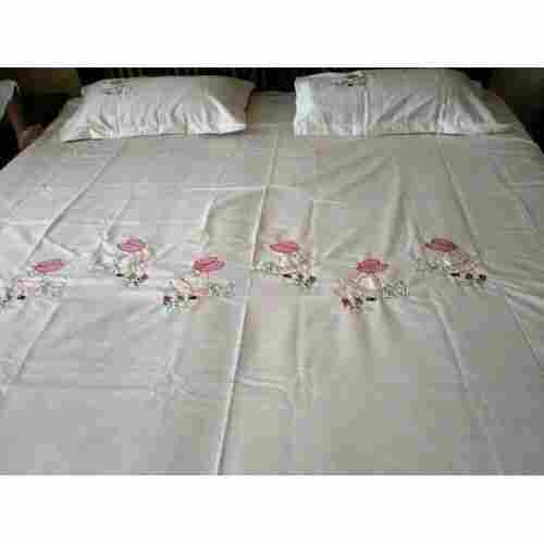 White 100% Cotton Embroidered Flower Applique Bed Sheet