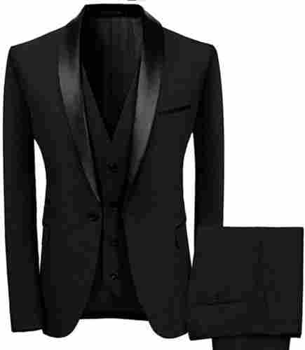Comfortable And Stylish Matt Black With Full Sleeves Three Pieces Men Suit