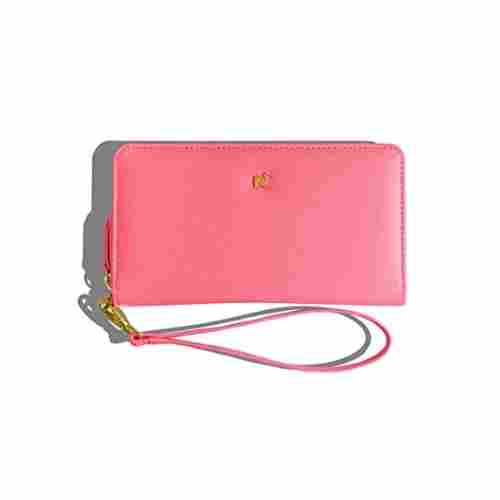 Gold-Toned Eco-Friendly Metal Single Zipped Leather Wallet For Womens