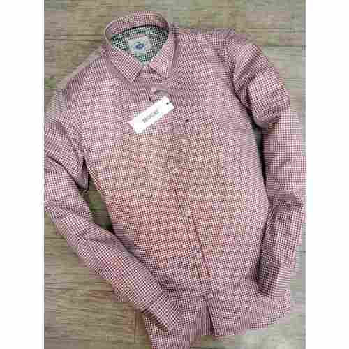 Mocki Collar Men Check Full Sleeves Comfortable Skin Friendly Cotton Pink Shirt