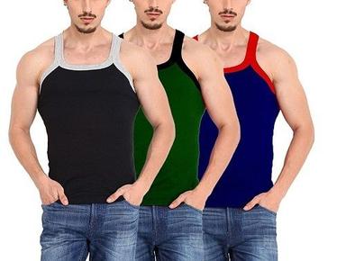 Multicolor Multi Color Round Neckline Comfortable Pure Cotton Rib Sleeveless Men'S Gym Vest 