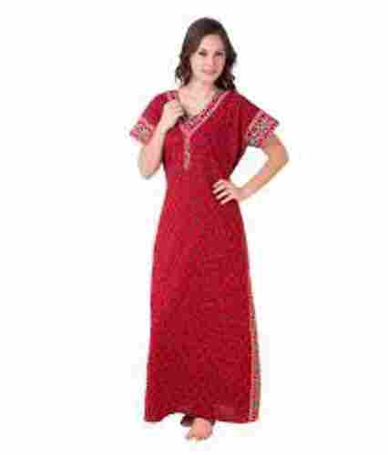 Soft Cotton Neck Embroidered Rich Quality Long Woman'S Cotton Printed Nighty