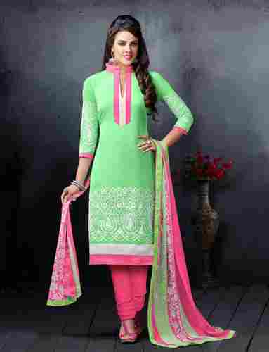 Women Casual Wear 3/4 Sleeves Collar Neck Light Green Salwar Kameez With Dupatta 
