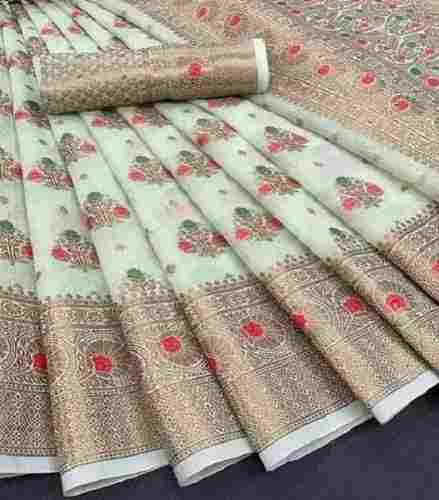 Washable And Comfortable Brown And White Printed Causal Wear Handloom Cotton Saree