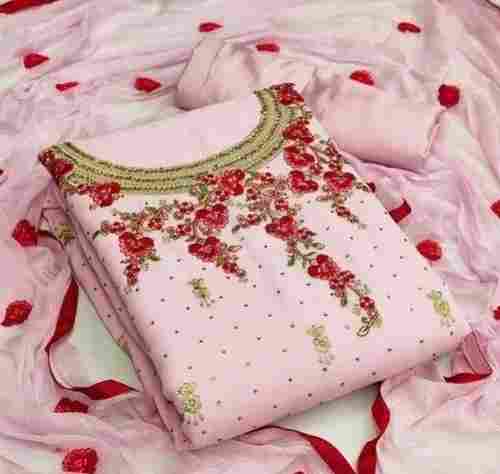Pink And Red Printed Pattern Comfortable And Washable Ladies Cotton Suit