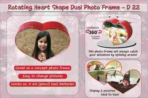 D22 Rotating Heart Shape Dual Photo Frame with Continuous 360% Display