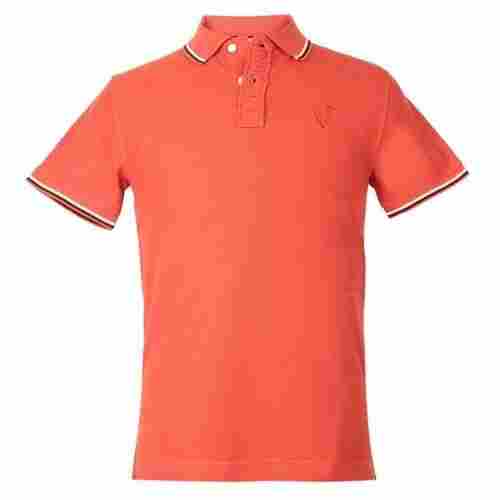 Half Sleeve Plain Polo Neck Orange Casual Wear Cotton T Shirts For Men