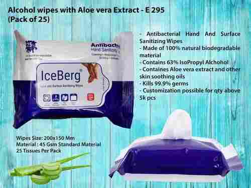 Biodegradable Pack Of 25 Alcohol Wipes with Aloe Vera Extract for Cleansing, Sanitizing, Moisturizing