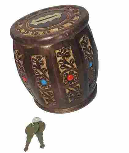 Dholak Shape Money Bank Coin Box For Gifting Purposes With Polished Finish And Square Shape