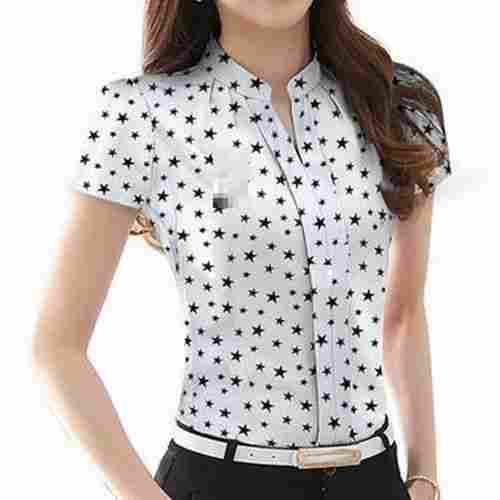 Pack Of 1 Printed White Short Sleeves Cotton Fancy Ladies Shirt