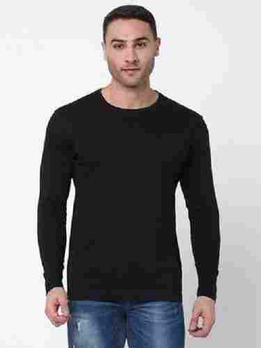 Black Round Neck With Full Sleeves Breathable Cotton Men T Shirt