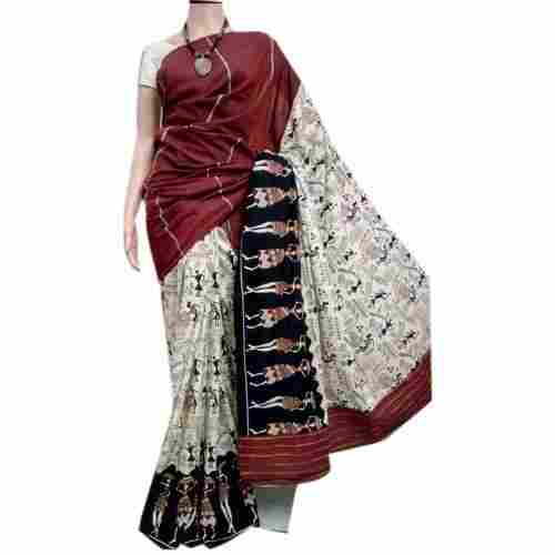 Brown With White Stylish Comfortable And Breathable Skin Friendly Cotton Saree 