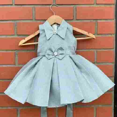 Grey Breathable And Washable Daily Wear Girls Cotton Frocks 