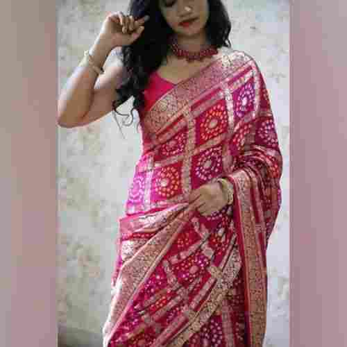 Loyal Look Super Design New Model Breathable Printed Party Wear Pink Bandhani Silk Saree For Ladies
