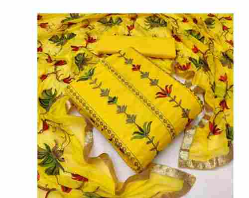 Comfortable And Washable Yellow With Dupatta Cotton Ladies Unstitched Suit