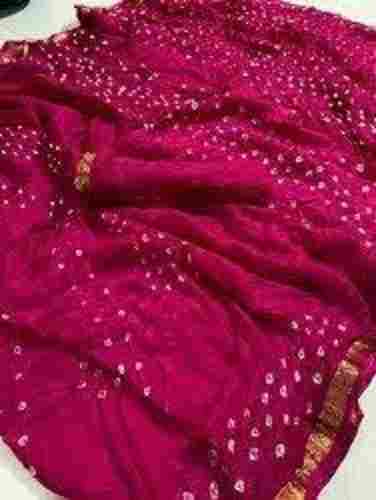 Dark Pink Soft Fancy Silk With Blouse Piece Breathable Casual Wear Bandhani Saree For Ladies 