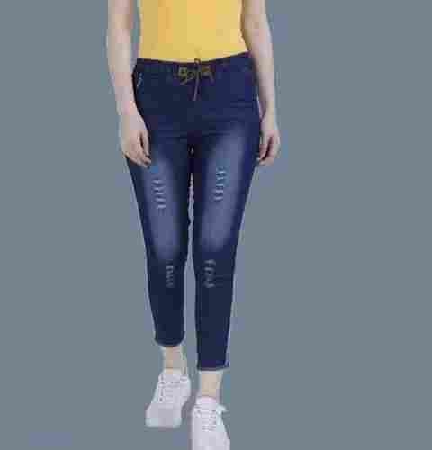 Comfortable And Breathable Casual Wear Blue Ladies Denim Jogger Pant 