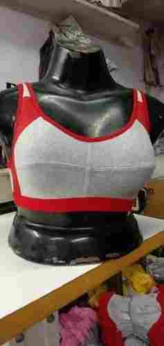 Ladies Stylish Comfortable Cotton Grey And Red Non Padded Sports Bra