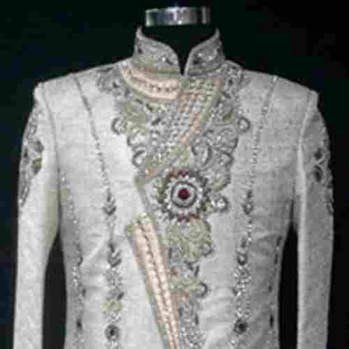 Mens Groom Wear Long Sleeves Silk Velvet Embroidered Designer Sherwani 