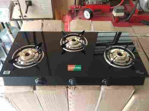 Scratch And Crack Resistance Easy To Clean Black Glass Top Gas 3 Burners Stove
