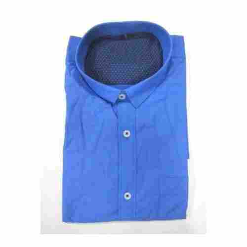 Blue Plain Full Sleeve Collar Neck Breathable Cotton Linen Shirts For Mens