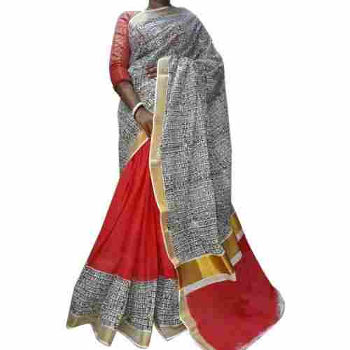 Red Plain Stylish Breathable Designer Wear Modern And Trendy Kerala Cotton Saree 