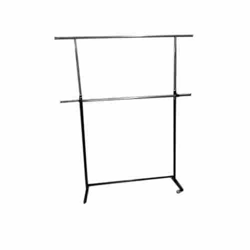 Stainless Steel Body Double Pole Garment Display Stand With Polished Finish