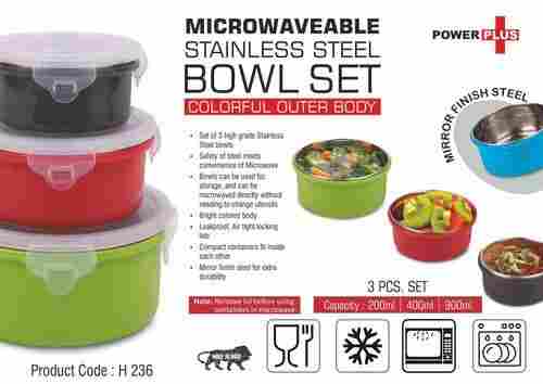 Colorful Outer Body 3 Pc Microwaveable Stainless Steel Bowl Set