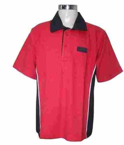 Red And Black Half Sleeves Washable And Comfortable Plain Cotton Polyester Mens T Shirts
