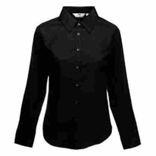 Women'S Stylish And Trendy Full Sleeves With Collar Pure Cotton Plain Black Shirt
