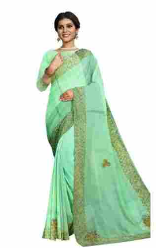 Green Designer Wedding Partywear Pure Crepe Chinon Cutdana Sequence Stone Hand Embroidery Work Bridal Saree