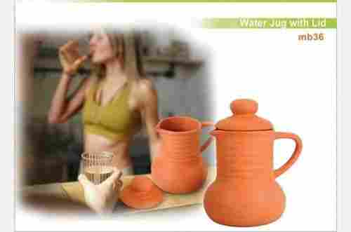 Handmade Natural Clay Drinking Water Jug With Lid And Handle