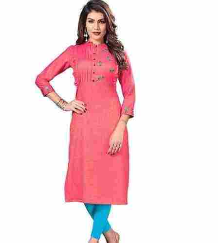 Ladies Breathable Skin Friendly And Comfortable Beautiful Design Pink Cotton Kurti