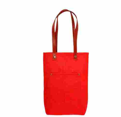 Red Rectangular Plain Jute Carry Bags With Leather Handles