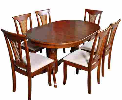 Brown Teak Wood Oval Shaped Wooden Dining Table Set