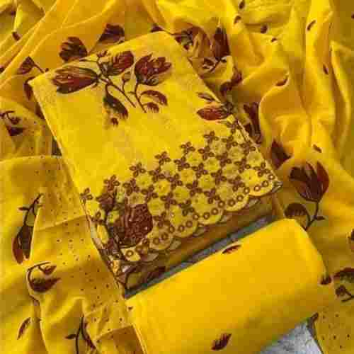 Comfortable Designer Floral Print Bright Yellow Easily Washable Ladies Cotton Salwar Suit