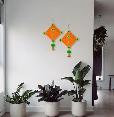 Orange Hanging Woolen Kite With Pom Pom