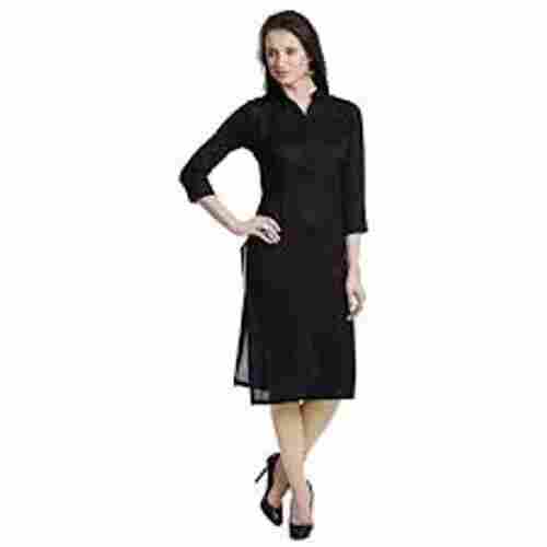 Ladies Breathable And Comfortable Casual Wear Pure Cotton Black Kurti
