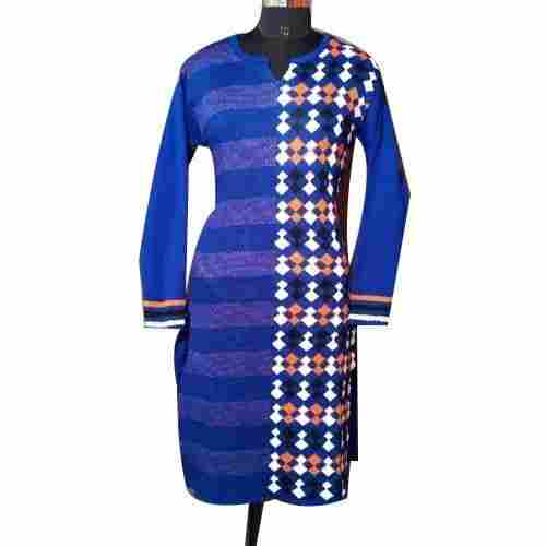Designer Soft Comfortable Breathable Casual Wear Simple Elegant And Stylish Look Woolen Blue Kurti For Women